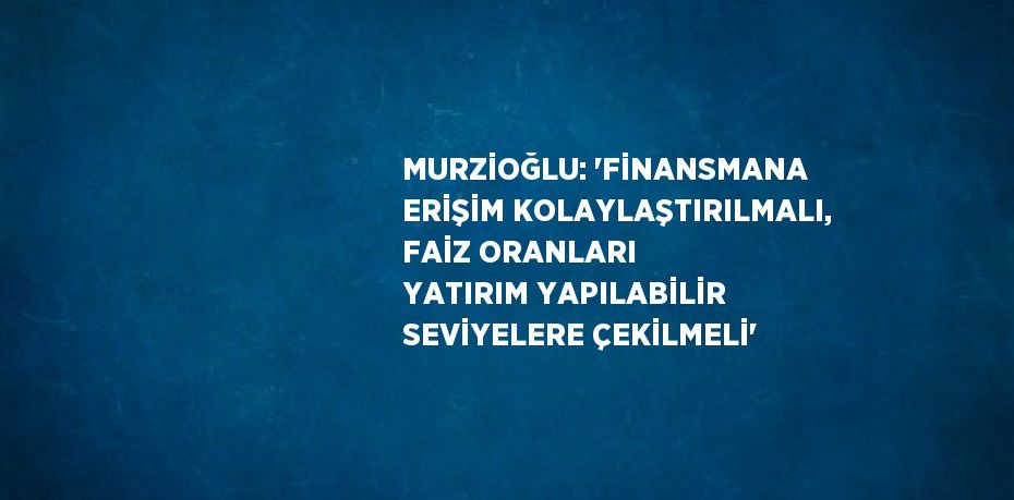 MURZİOĞLU: 'FİNANSMANA ERİŞİM KOLAYLAŞTIRILMALI, FAİZ ORANLARI YATIRIM YAPILABİLİR SEVİYELERE ÇEKİLMELİ'