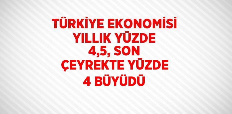 TÜRKİYE EKONOMİSİ YILLIK YÜZDE 4,5, SON ÇEYREKTE YÜZDE 4 BÜYÜDÜ