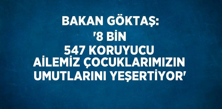 BAKAN GÖKTAŞ: '8 BİN 547 KORUYUCU AİLEMİZ ÇOCUKLARIMIZIN UMUTLARINI YEŞERTİYOR'