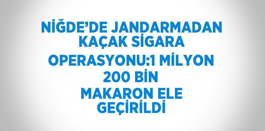 NİĞDE’DE JANDARMADAN KAÇAK SİGARA OPERASYONU:1 MİLYON 200 BİN MAKARON ELE GEÇİRİLDİ