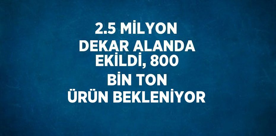2.5 MİLYON DEKAR ALANDA EKİLDİ, 800 BİN TON ÜRÜN BEKLENİYOR