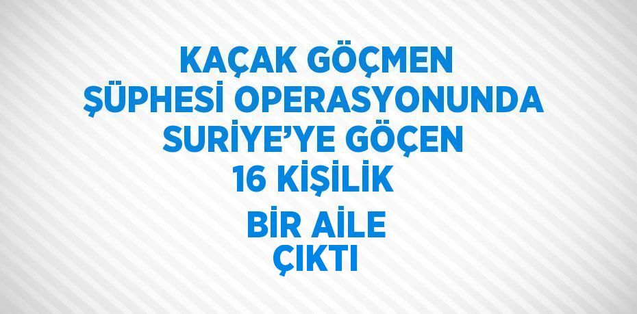 KAÇAK GÖÇMEN ŞÜPHESİ OPERASYONUNDA SURİYE’YE GÖÇEN 16 KİŞİLİK BİR AİLE ÇIKTI