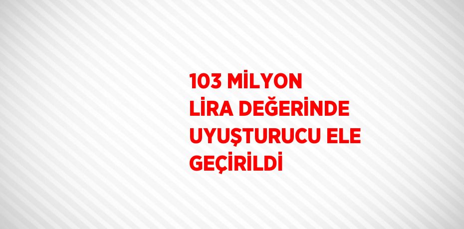 103 MİLYON LİRA DEĞERİNDE UYUŞTURUCU ELE GEÇİRİLDİ