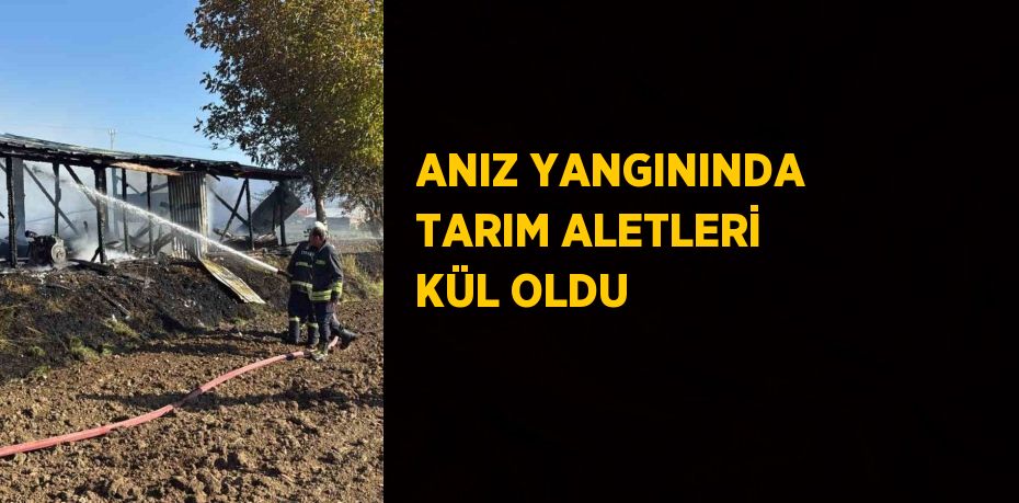 ANIZ YANGININDA TARIM ALETLERİ KÜL OLDU