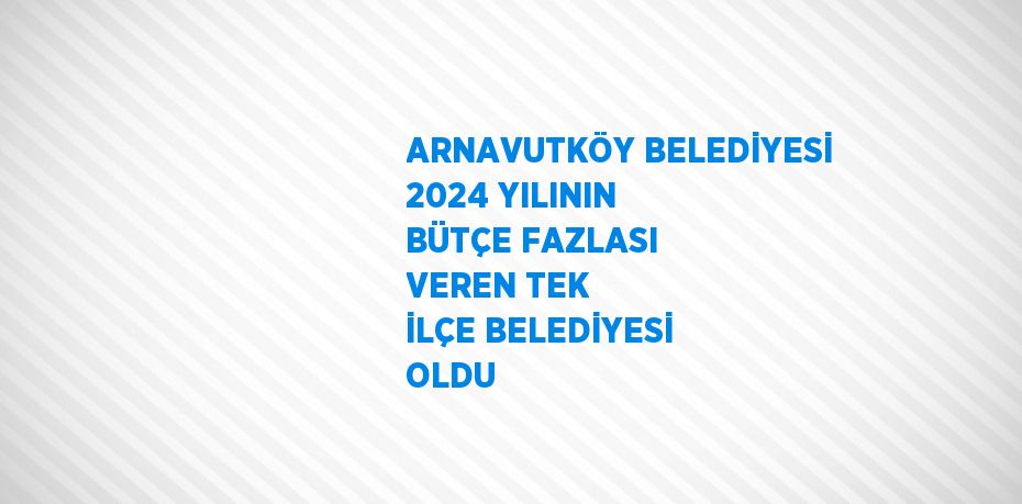 ARNAVUTKÖY BELEDİYESİ 2024 YILININ BÜTÇE FAZLASI VEREN TEK İLÇE BELEDİYESİ OLDU