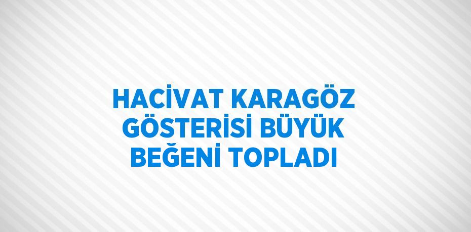 HACİVAT KARAGÖZ GÖSTERİSİ BÜYÜK BEĞENİ TOPLADI