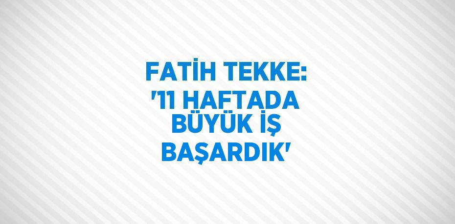 FATİH TEKKE: '11 HAFTADA BÜYÜK İŞ BAŞARDIK'