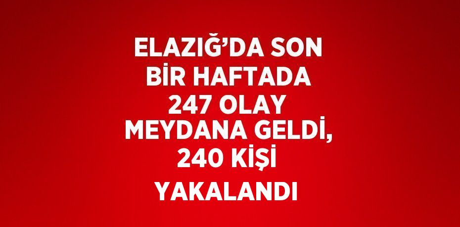 ELAZIĞ’DA SON BİR HAFTADA 247 OLAY MEYDANA GELDİ, 240 KİŞİ YAKALANDI