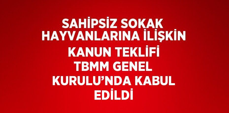 SAHİPSİZ SOKAK HAYVANLARINA İLİŞKİN KANUN TEKLİFİ TBMM GENEL KURULU’NDA KABUL EDİLDİ