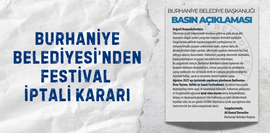 BURHANİYE BELEDİYESİ’NDEN FESTİVAL İPTALİ KARARI