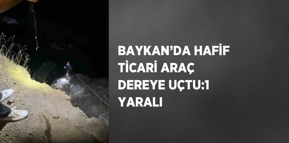 BAYKAN’DA HAFİF TİCARİ ARAÇ DEREYE UÇTU:1 YARALI