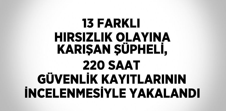 13 FARKLI HIRSIZLIK OLAYINA KARIŞAN ŞÜPHELİ, 220 SAAT GÜVENLİK KAYITLARININ İNCELENMESİYLE YAKALANDI