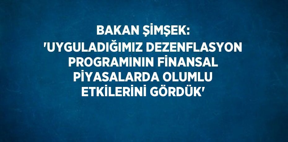 BAKAN ŞİMŞEK: 'UYGULADIĞIMIZ DEZENFLASYON PROGRAMININ FİNANSAL PİYASALARDA OLUMLU ETKİLERİNİ GÖRDÜK'