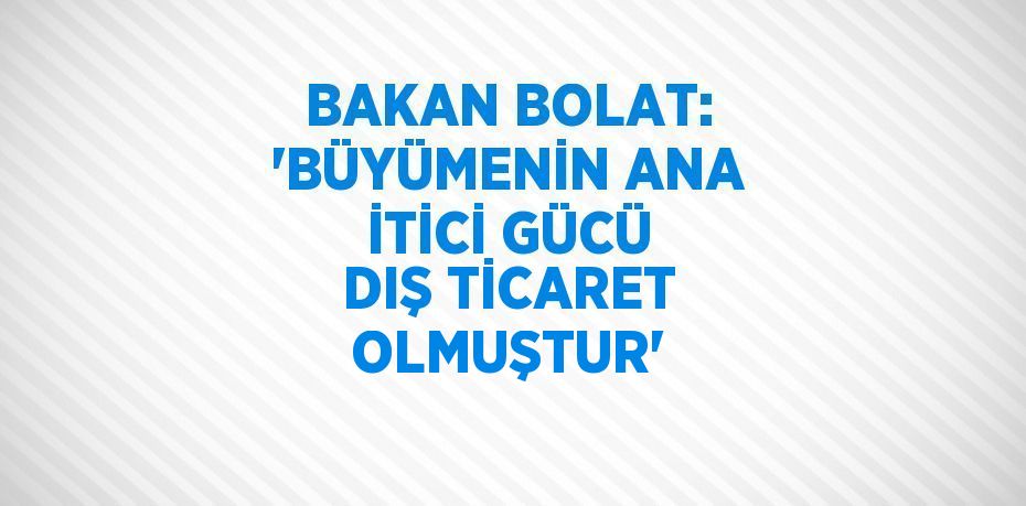 BAKAN BOLAT: 'BÜYÜMENİN ANA İTİCİ GÜCÜ DIŞ TİCARET OLMUŞTUR'