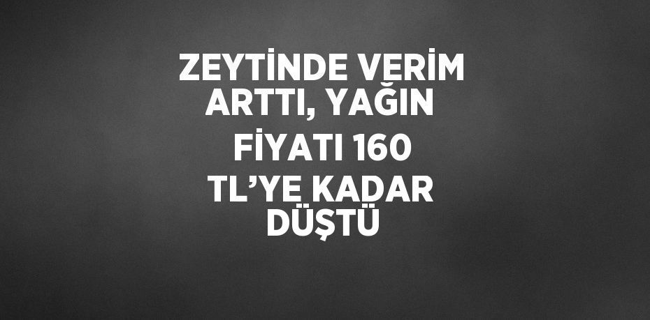 ZEYTİNDE VERİM ARTTI, YAĞIN FİYATI 160 TL’YE KADAR DÜŞTÜ