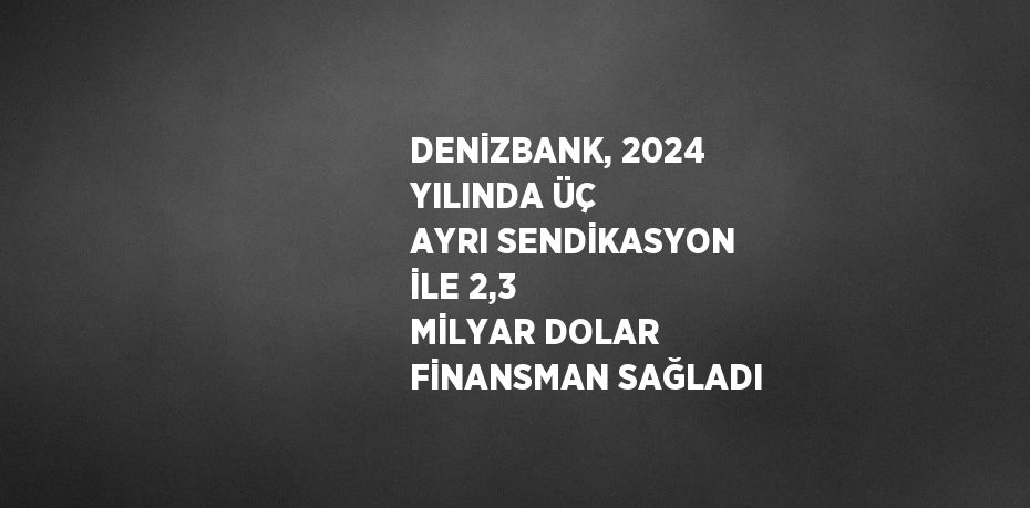 DENİZBANK, 2024 YILINDA ÜÇ AYRI SENDİKASYON İLE 2,3 MİLYAR DOLAR FİNANSMAN SAĞLADI