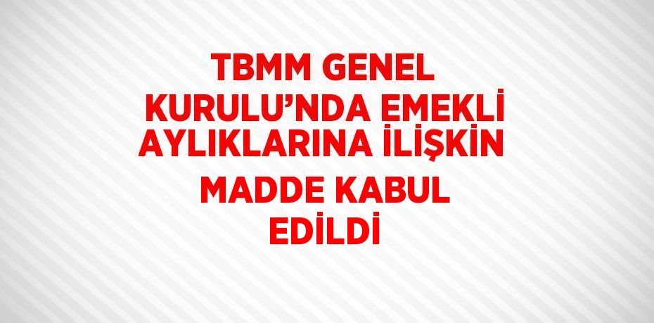 TBMM GENEL KURULU’NDA EMEKLİ AYLIKLARINA İLİŞKİN MADDE KABUL EDİLDİ