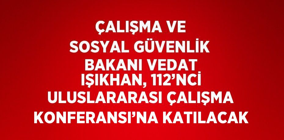 ÇALIŞMA VE SOSYAL GÜVENLİK BAKANI VEDAT IŞIKHAN, 112’NCİ ULUSLARARASI ÇALIŞMA KONFERANSI’NA KATILACAK