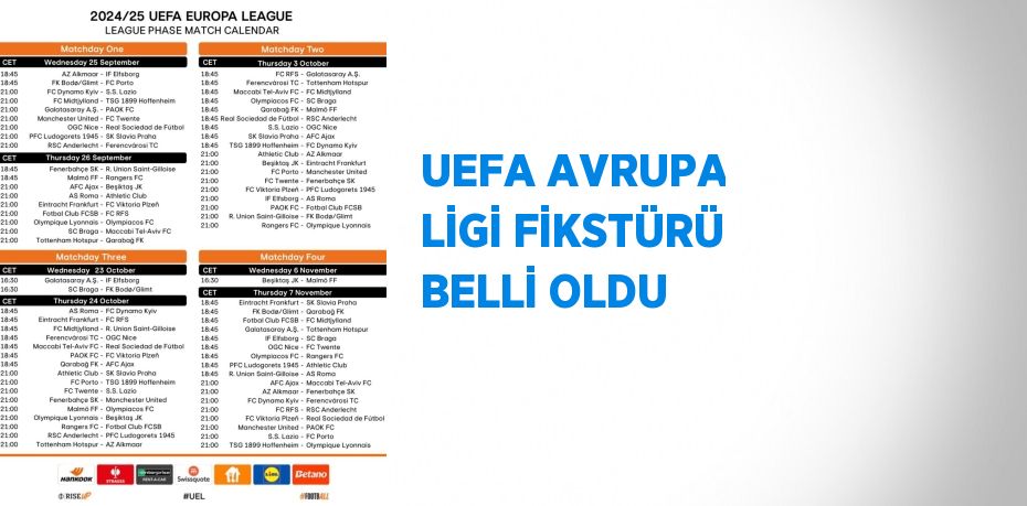 UEFA AVRUPA LİGİ FİKSTÜRÜ BELLİ OLDU