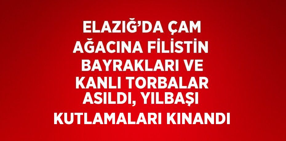 ELAZIĞ’DA ÇAM AĞACINA FİLİSTİN BAYRAKLARI VE KANLI TORBALAR ASILDI, YILBAŞI KUTLAMALARI KINANDI