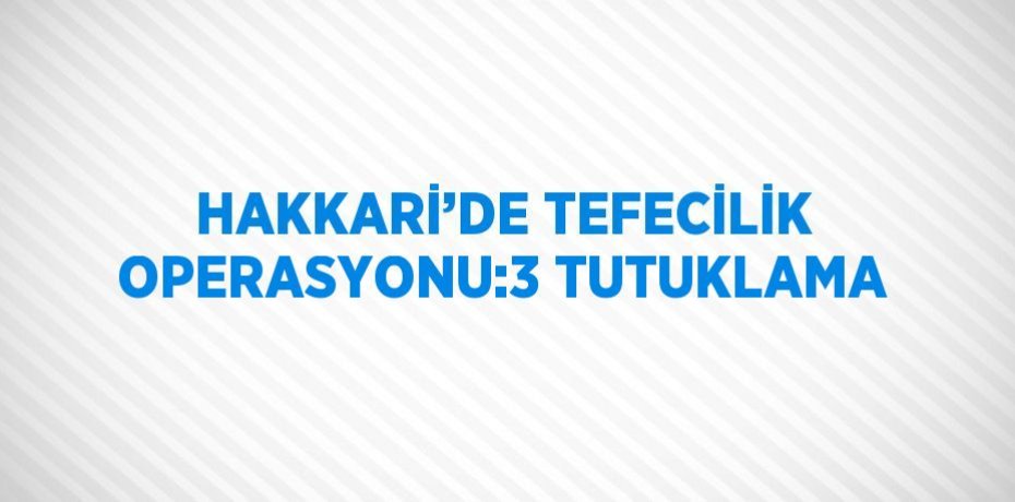 HAKKARİ’DE TEFECİLİK OPERASYONU:3 TUTUKLAMA