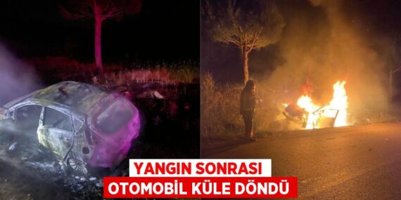 Yangın sonrası otomobil küle döndü