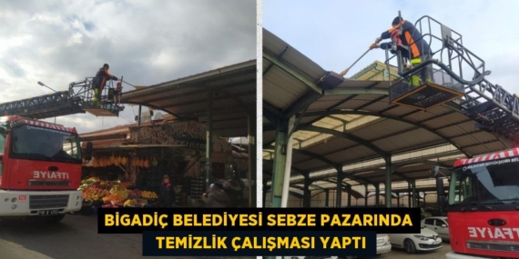 BİGADİÇ BELEDİYESİ SEBZE PAZARINDA   TEMİZLİK ÇALIŞMASI YAPTI