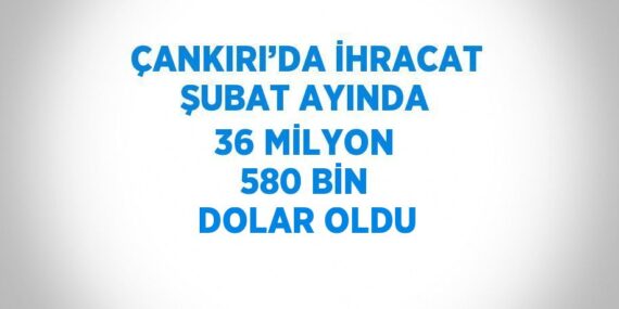 ÇANKIRI’DA İHRACAT ŞUBAT AYINDA 36 MİLYON 580 BİN DOLAR OLDU