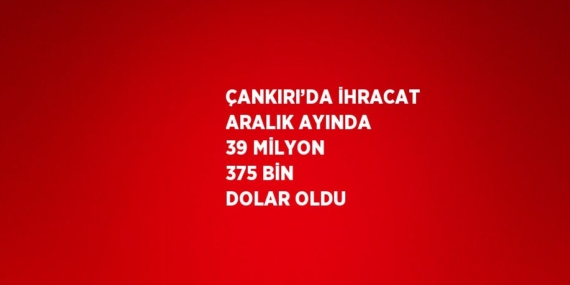 ÇANKIRI’DA İHRACAT ARALIK AYINDA 39 MİLYON 375 BİN DOLAR OLDU
