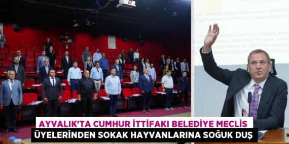 AYVALIK’TA CUMHUR İTTİFAKI BELEDİYE MECLİS ÜYELERİNDEN SOKAK HAYVANLARINA SOĞUK DUŞ