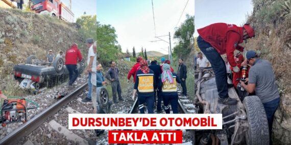 DURSUNBEY’DE OTOMOBİL TAKLA ATTI