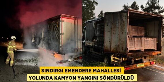 SINDIRGI EMENDERE MAHALLESİ YOLUNDA KAMYON YANGINI SÖNDÜRÜLDÜ