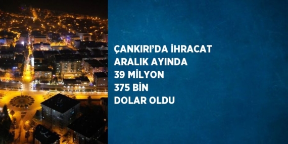 ÇANKIRI’DA İHRACAT ARALIK AYINDA 39 MİLYON 375 BİN DOLAR OLDU
