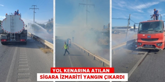 YOL KENARINA ATILAN   SİGARA İZMARİTİ YANGIN ÇIKARDI