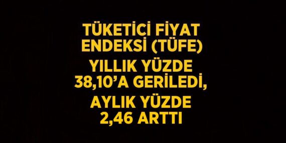 TÜKETİCİ FİYAT ENDEKSİ (TÜFE) YILLIK YÜZDE 38,10’A GERİLEDİ, AYLIK YÜZDE 2,46 ARTTI