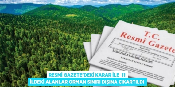 RESMİ GAZETE’DEKİ KARAR İLE  11 İLDEKİ ALANLAR ORMAN SINIRI DIŞINA ÇIKARTILDI