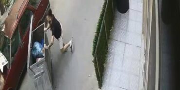 Rampadan kayan çöp konteynerini araçla çarpmadan son anda durdurdu