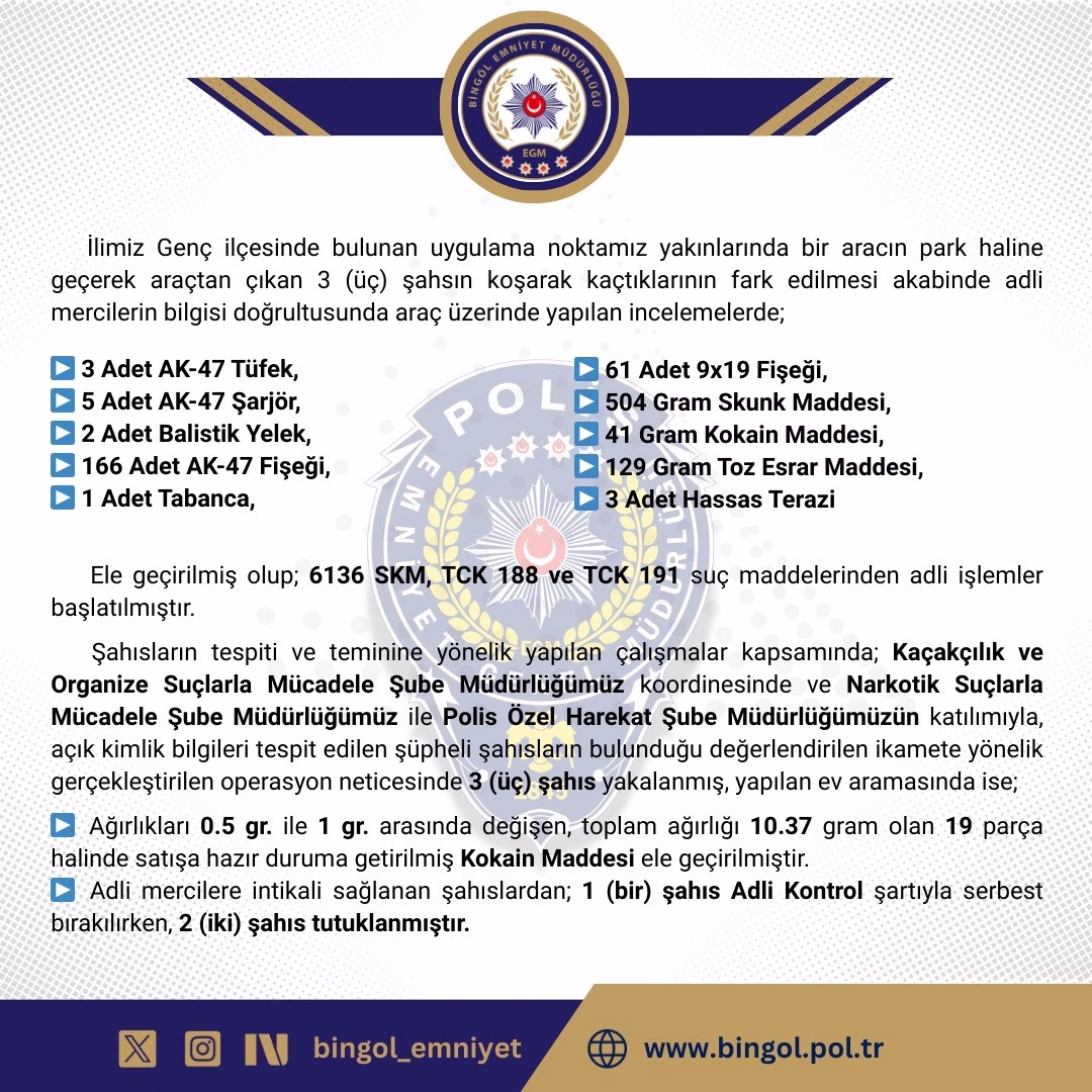 Bingöl’de 2 şüpheli tutuklandı