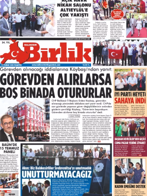 13 TEMMUZ BİRLİK 1.SAYFA