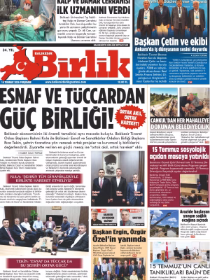 16 TEMMUZ BİRLİK 1.SAYFA