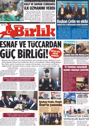 16 TEMMUZ BİRLİK 1.SAYFA
