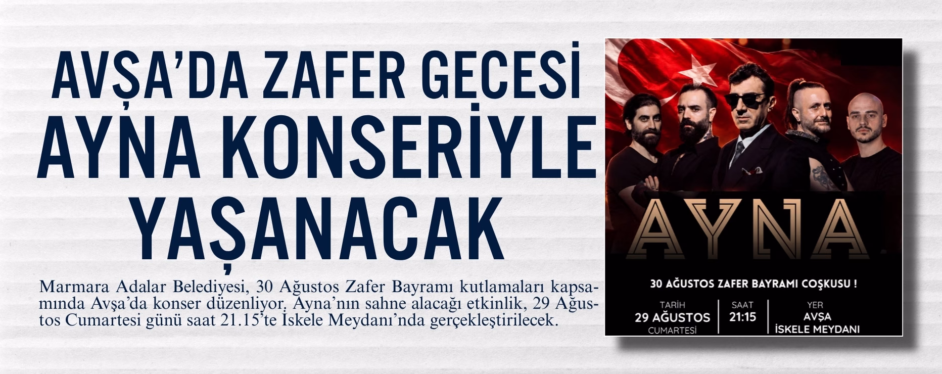 Avşa’da Zafer Gecesi Ayna konseriyle yaşanacak  