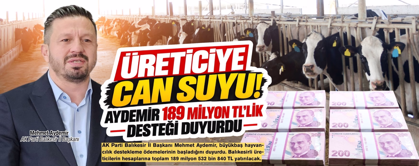 ÜRETİCİYE CAN SUYU! AYDEMİR 189 MİLYON TL’LİK DESTEĞİ DUYURDU  